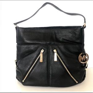 MICHAEL KORS Black Pebbled Leather Front  Zip Tote
